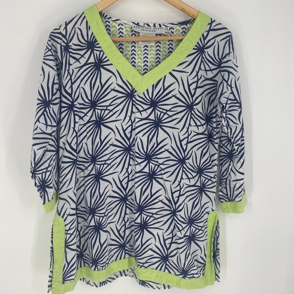 Gretchen Scott Tunic Women’s Small Blue And White Cruise Summer Resortwear